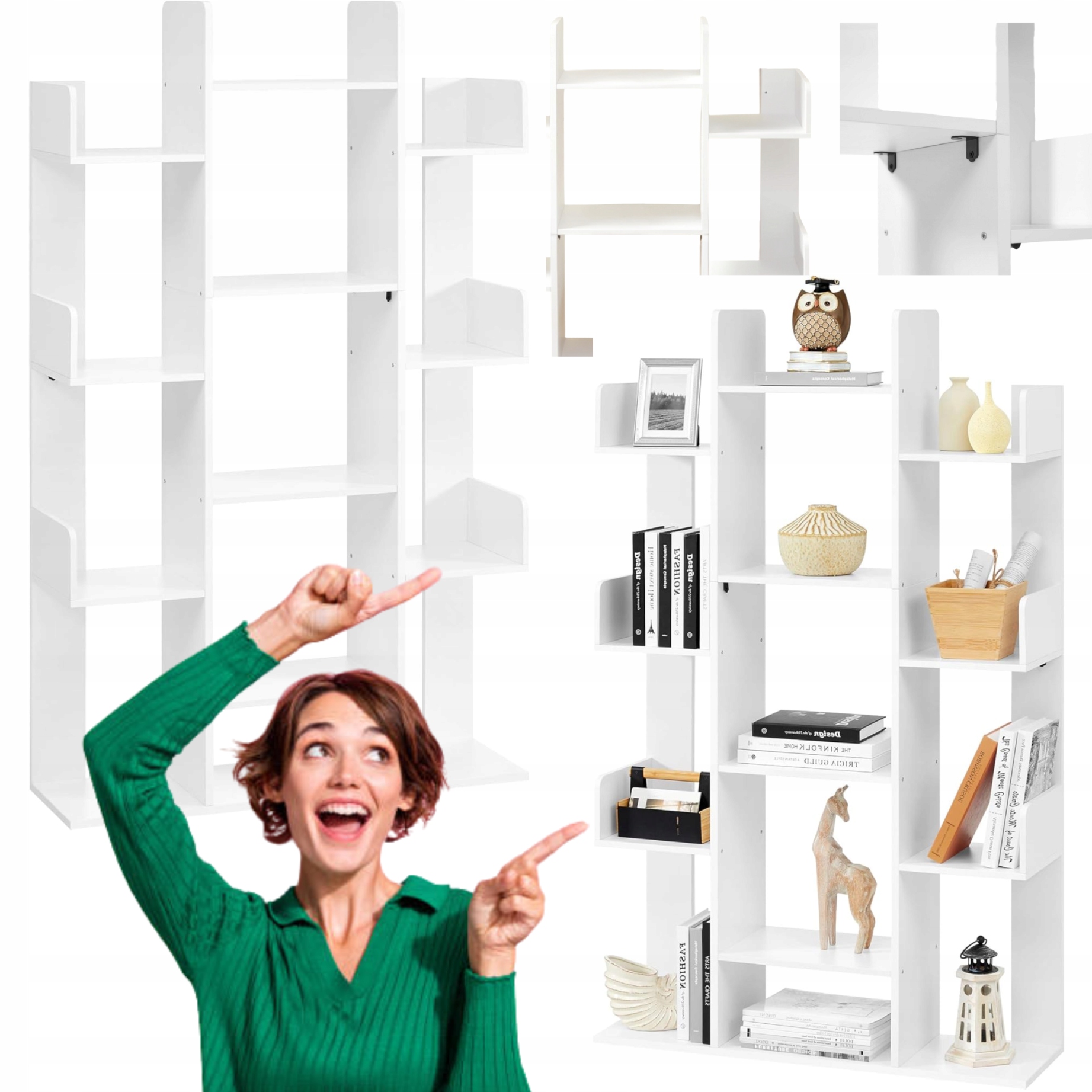 Regál Stromček na knihy Biely Stojací Loft Skrinka na hračky Polička Stromček