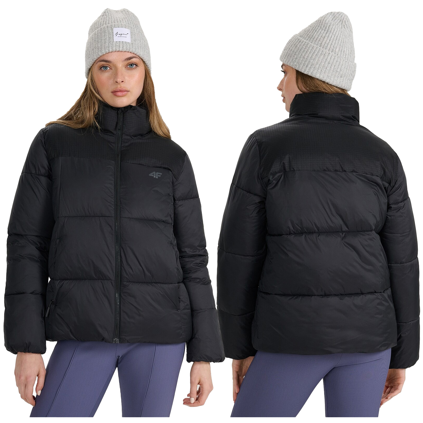 Kurtka damska 4F puchowa Zimowa pikowana czarna 4FWAW25TDJAF581 ciepła S