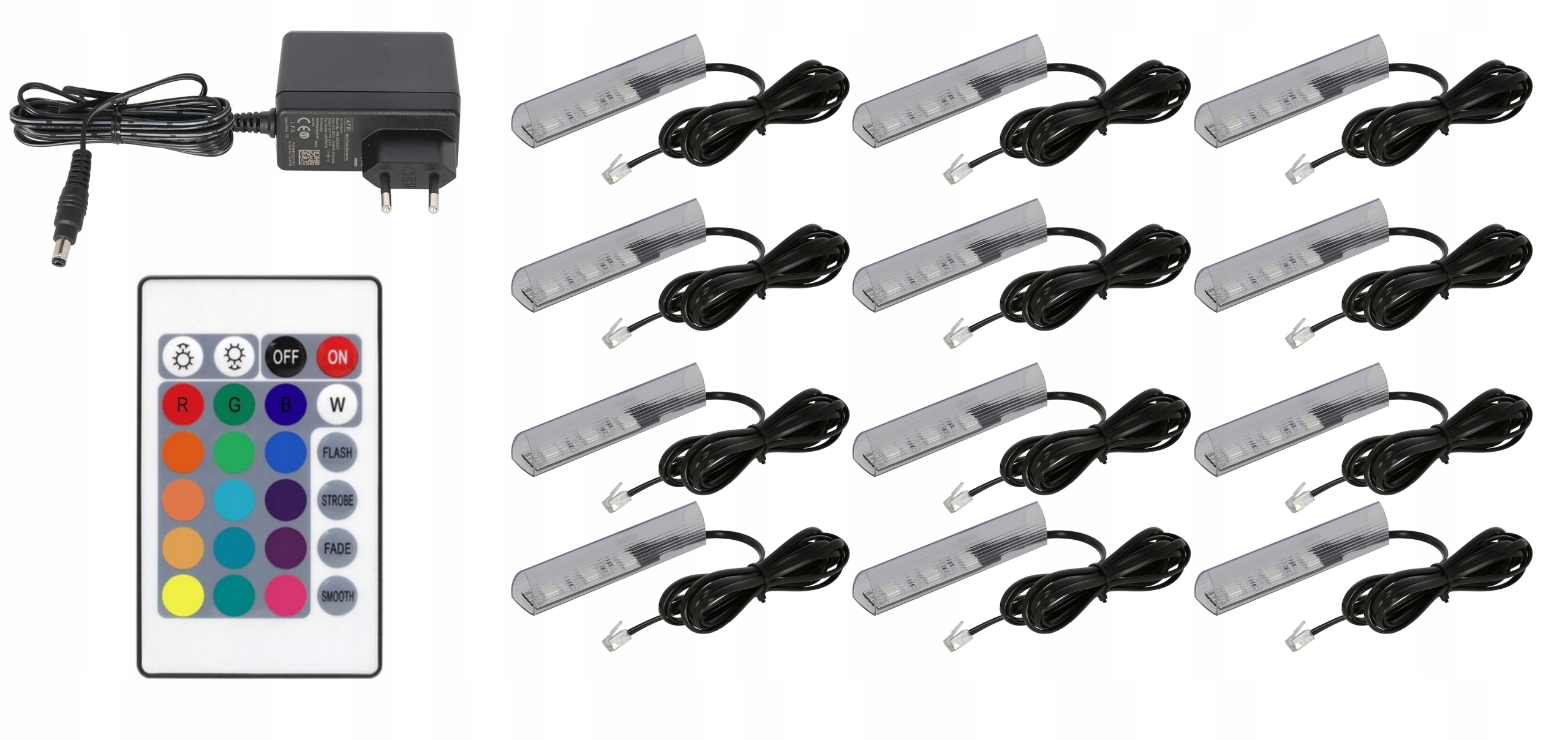 12x klipsy LED RGB do półek szyb klips KOMPLET