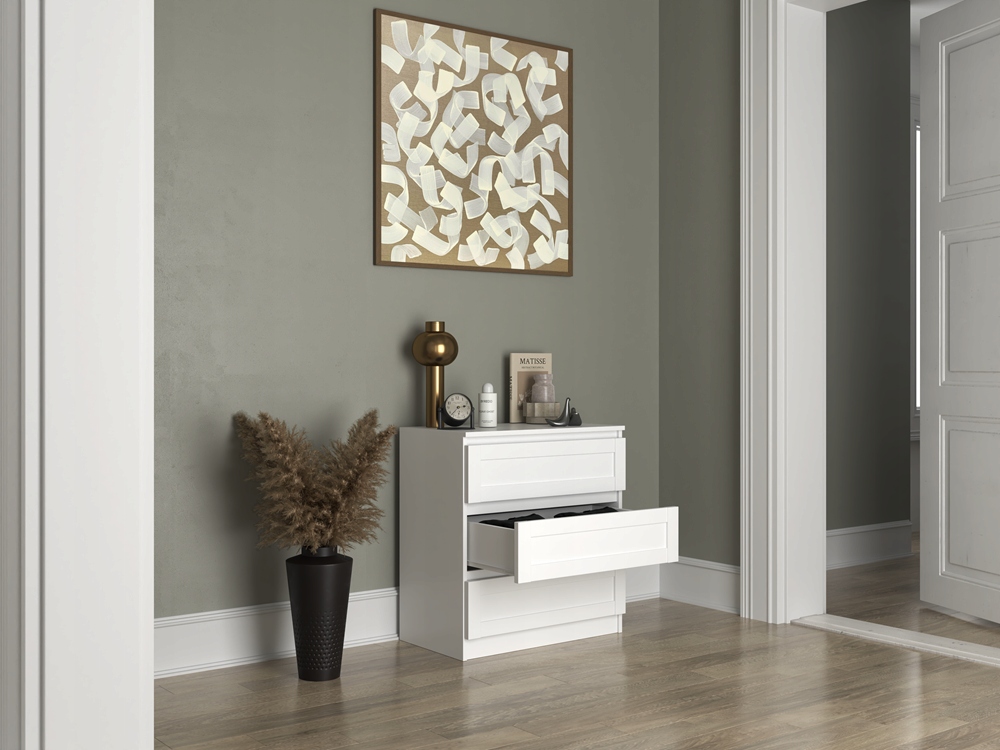 KOMODA 70 cm NOWOCZESNA POJEMNA SZAFKA REGAŁ SZUFLADY MEBLE BIEL MAT Waga produktu z opakowaniem jednostkowym 27 kg