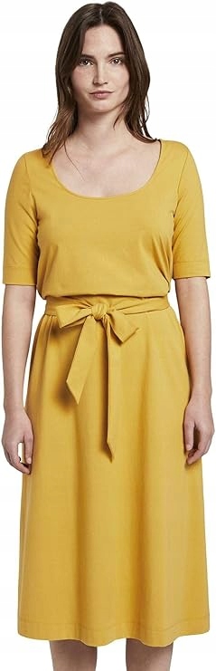 Tom Tailor Šaty MIDI Se Zavazováním V Pase Žlutá 42 6BA