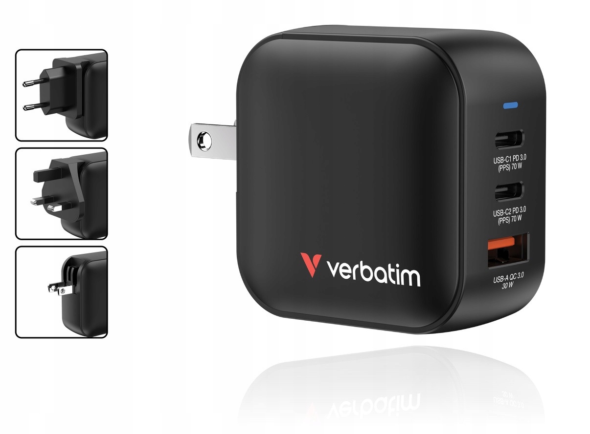 Ładowarka podróżna Verbatim Gan charger 32229 70 W Szary