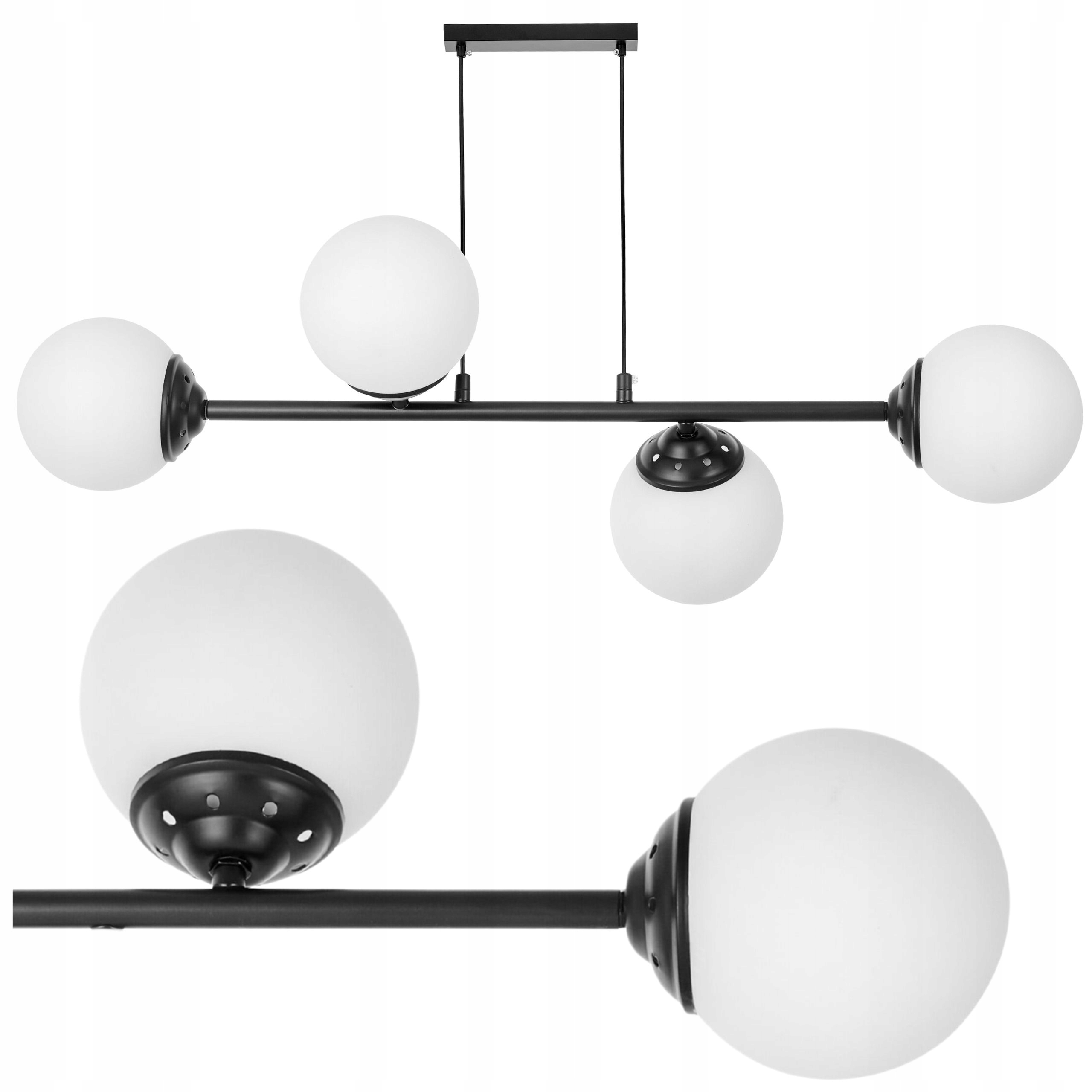 Czarny Żyrandol Loft Lampa Wisząca Sufitowa z Białymi Kulami Duna 4xE27 Led