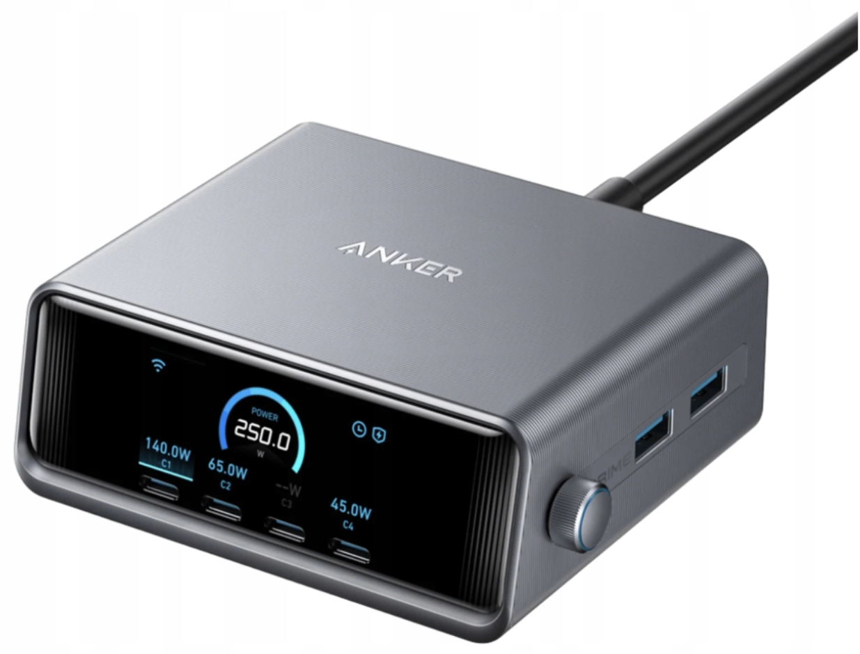 Víceportová nabíječka Anker Prime GaN 2x Usb-a 4x Usb-c 250W LCD Aplikace