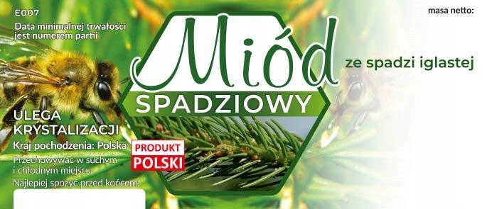 

Etykiety na miód spadziowy ze spadzi iglastej opak