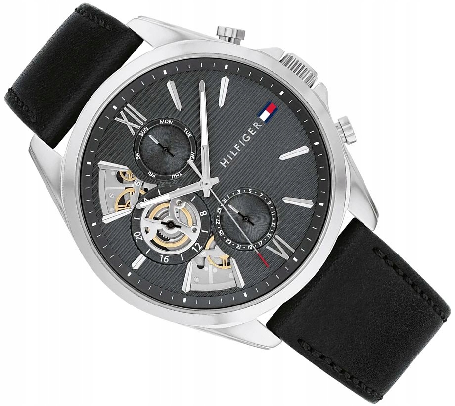 Pánské Hodinky Tommy Hilfiger 1710644 Elegantní Černé Open Heart Na Opasku