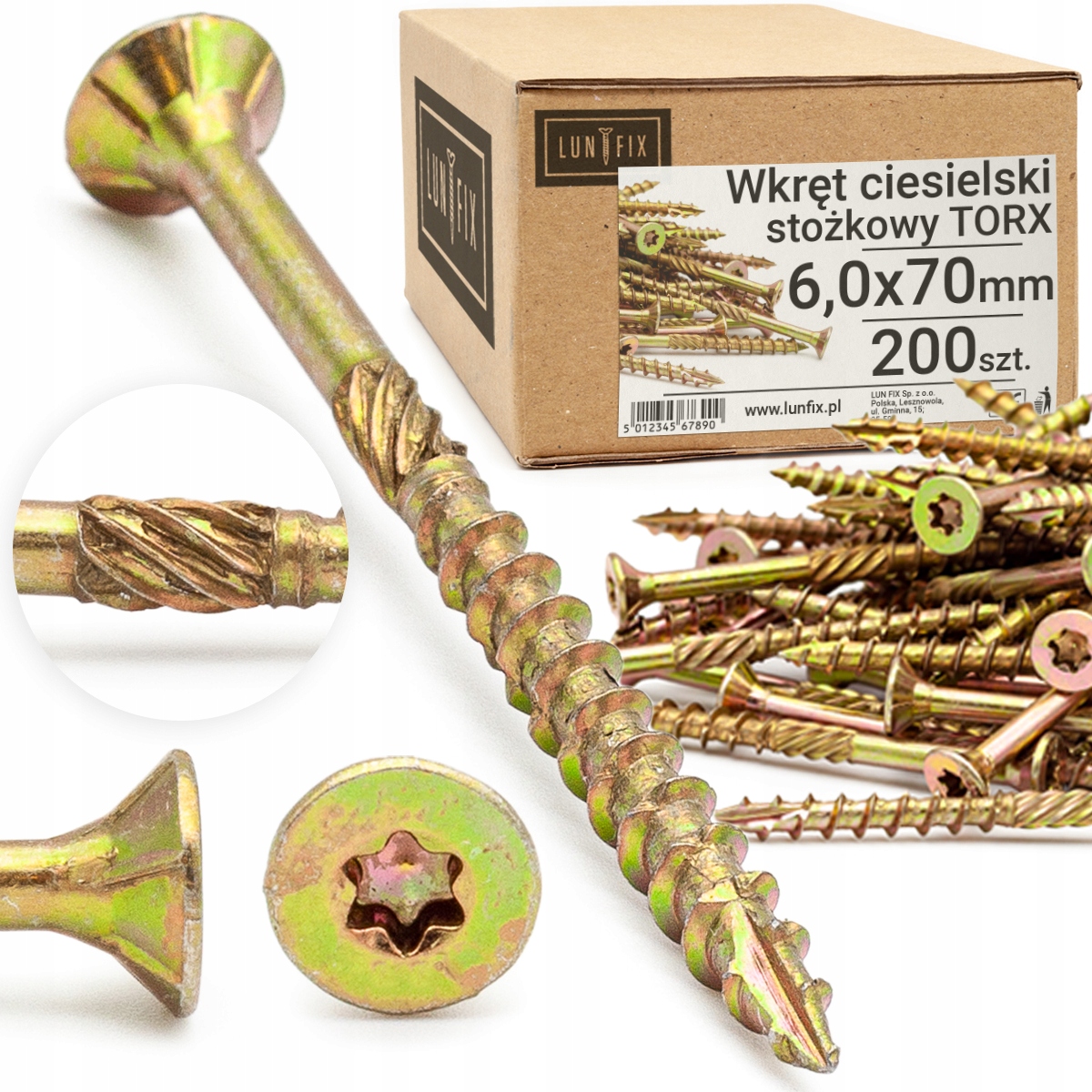 

Wkręty ciesielskie 6x70 łeb stożkowy Torx 200szt