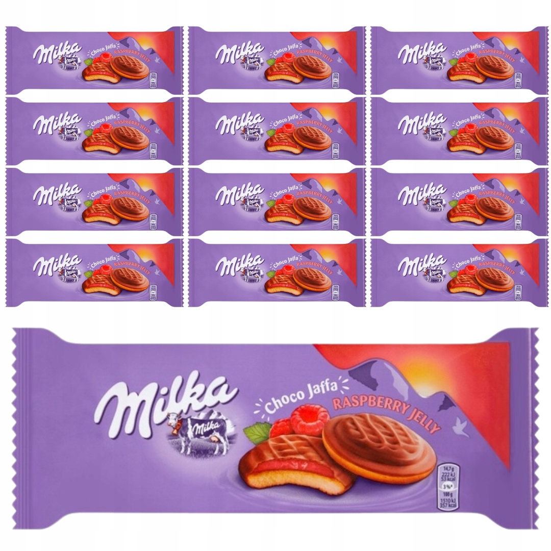 Levně Milka Choco Jaffa Piškoty s želé s malinovou příchutí 147 g x 12 kusů