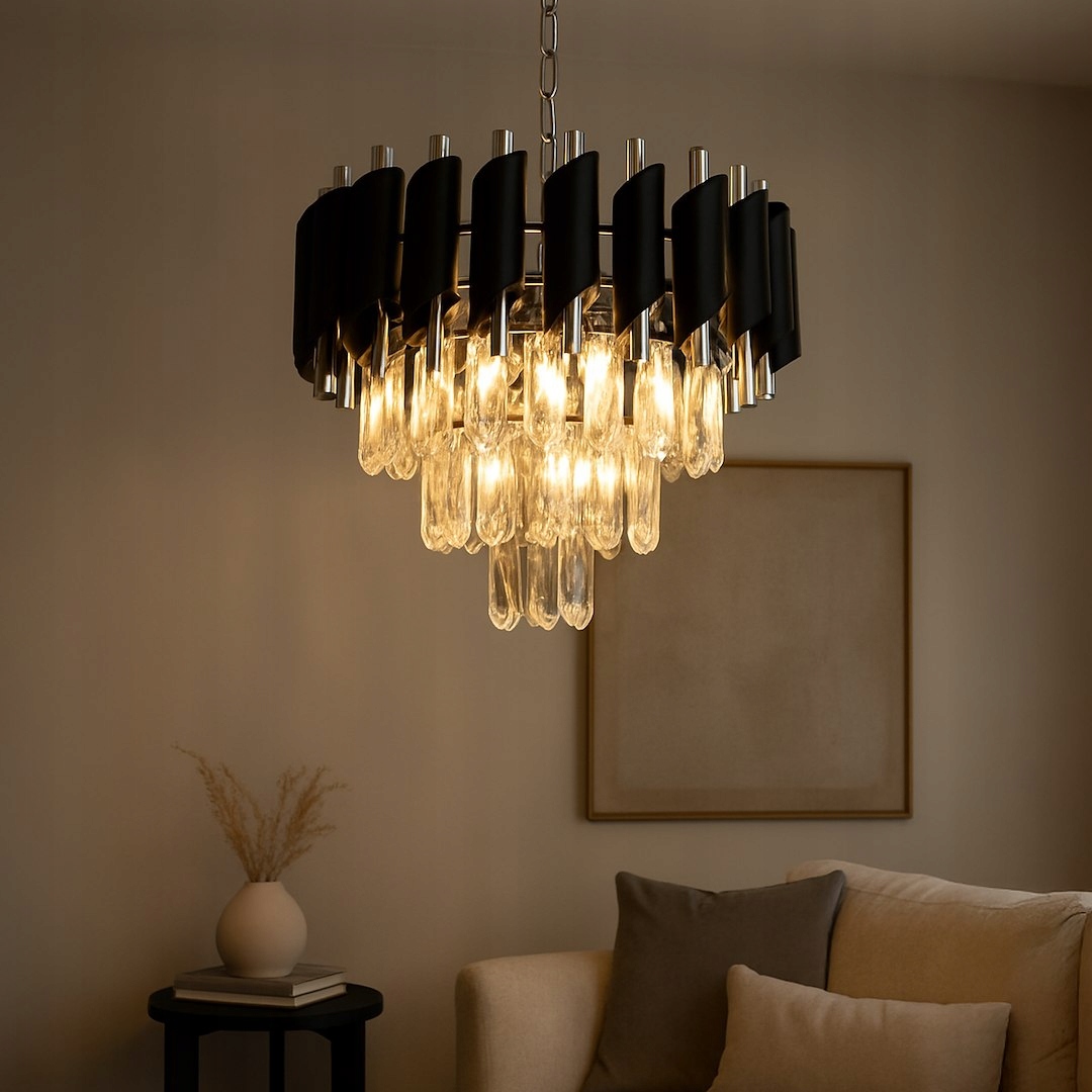 Luster Cristal 5xE14 čierny chro kryštál do obývačky, spálne, svadobná sála