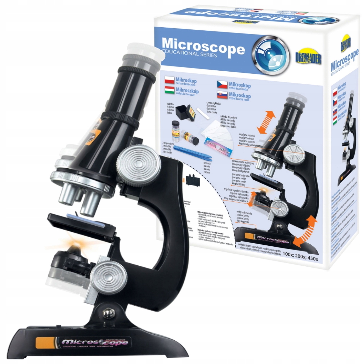 MIKROSKOP EDUKACYJNY DROMADER 100 200 450 x