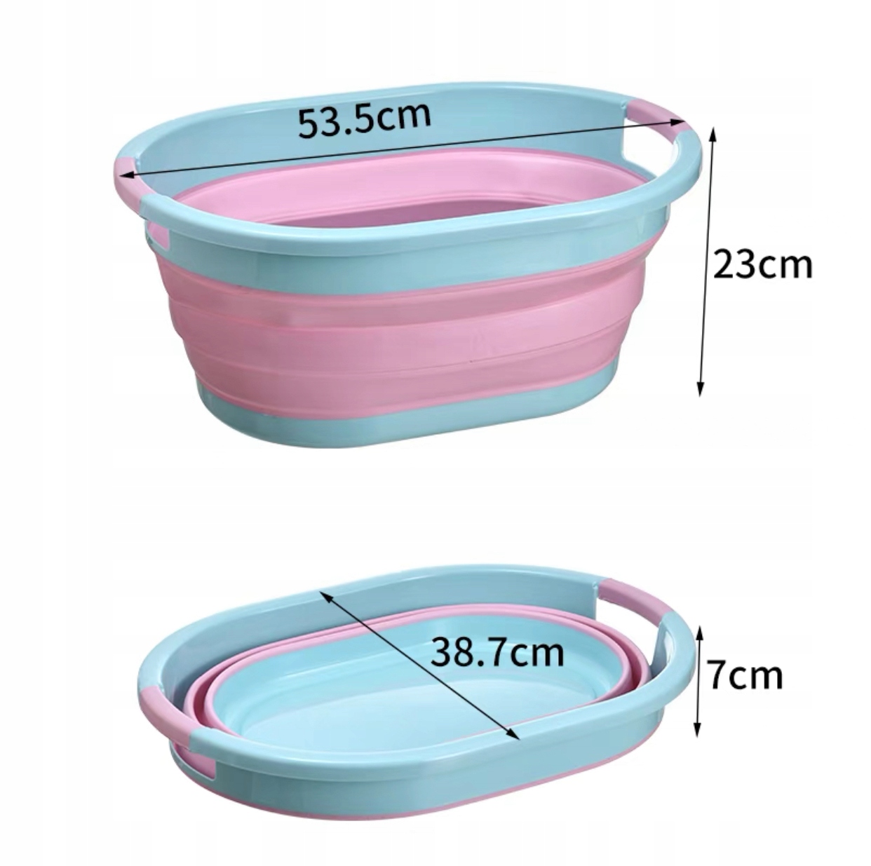 KOSZ NA PRANIE SKŁADANY SILIKON ROZ I NIEBIESKIE Głębokość produktu 38 cm