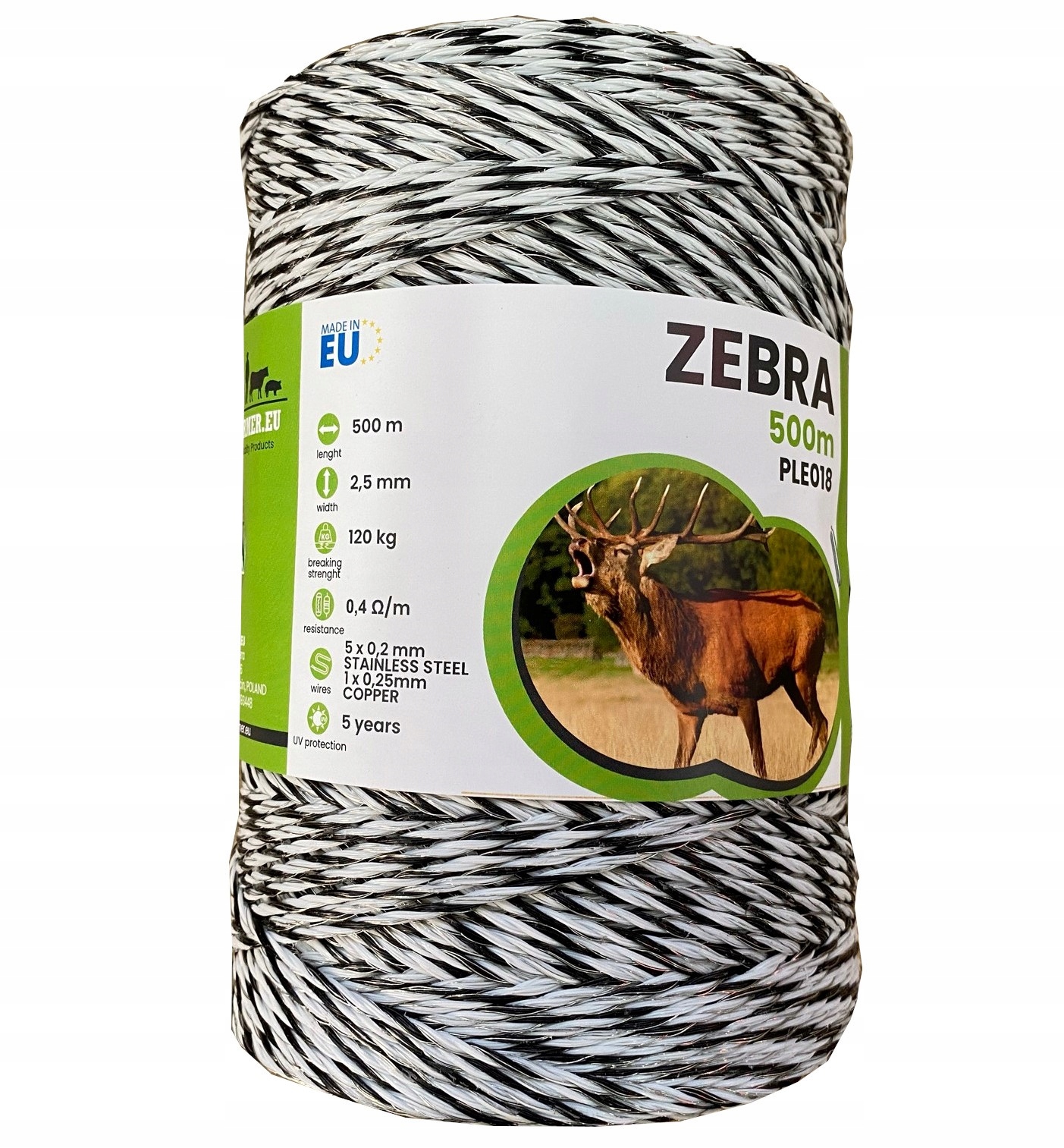 

Plecionka Zebra Linka pastuch drut kon dziki 500m