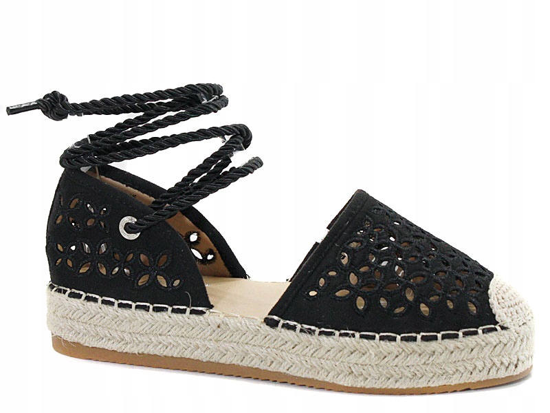 

Otwarte Baleriny Espadryle Ażurowe Czarne 2P 40