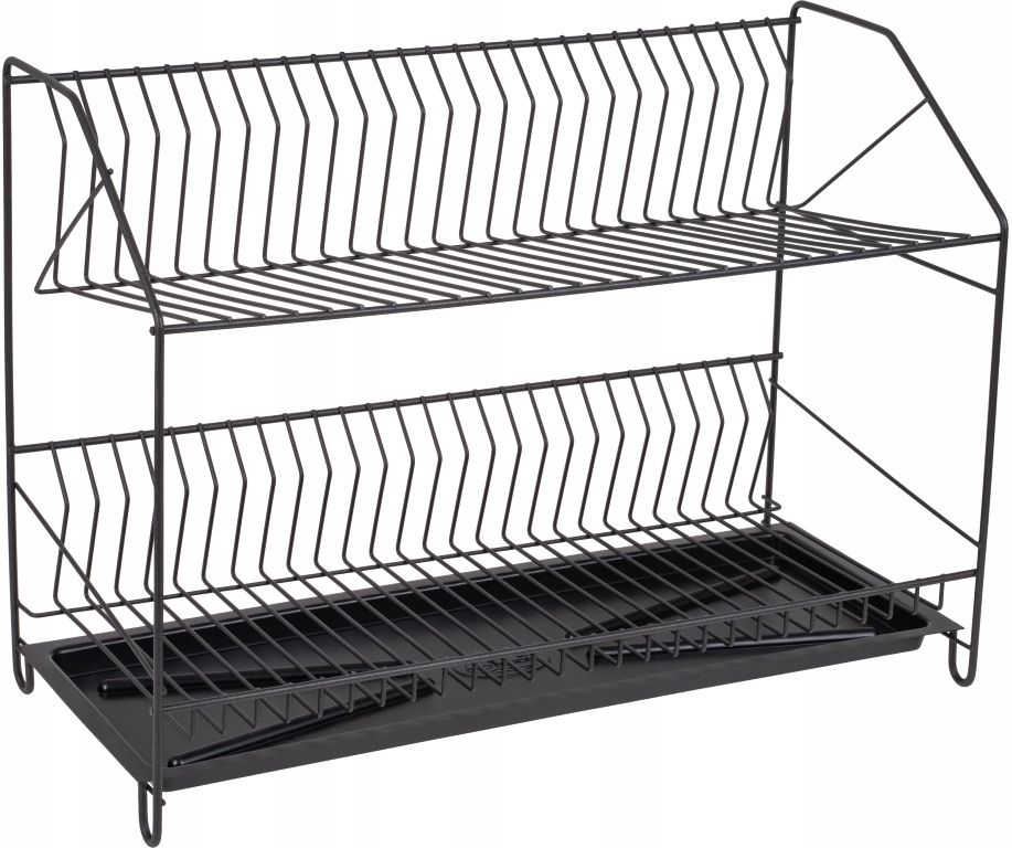 Levně Odkapávač na nádobí s podnosem 2-úrovňová 50 cm odkapávač černá