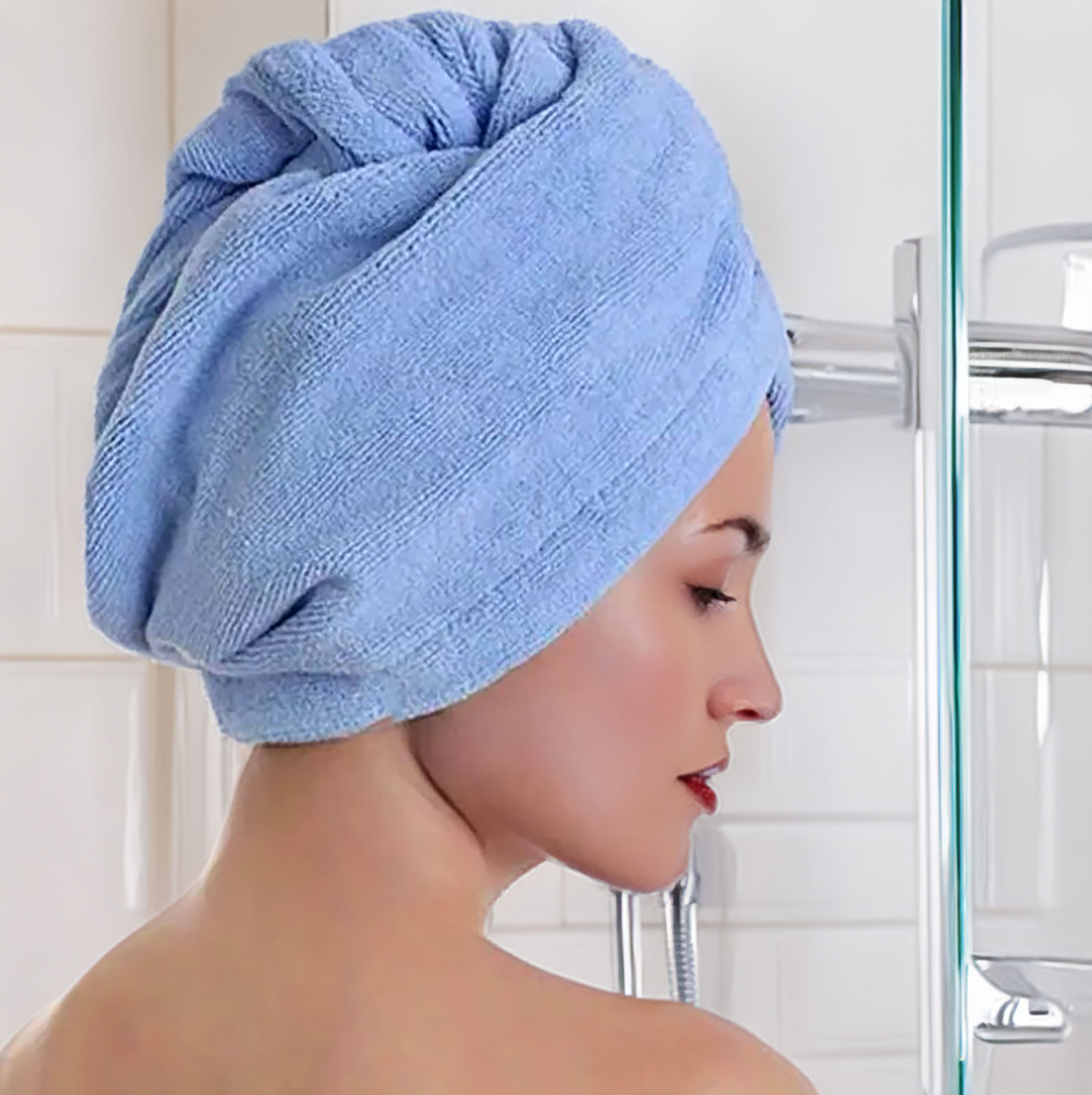 Ręcznik do włosów z mikrofibry turban na głowę do suszenia miękki niebieski Długość 62 cm