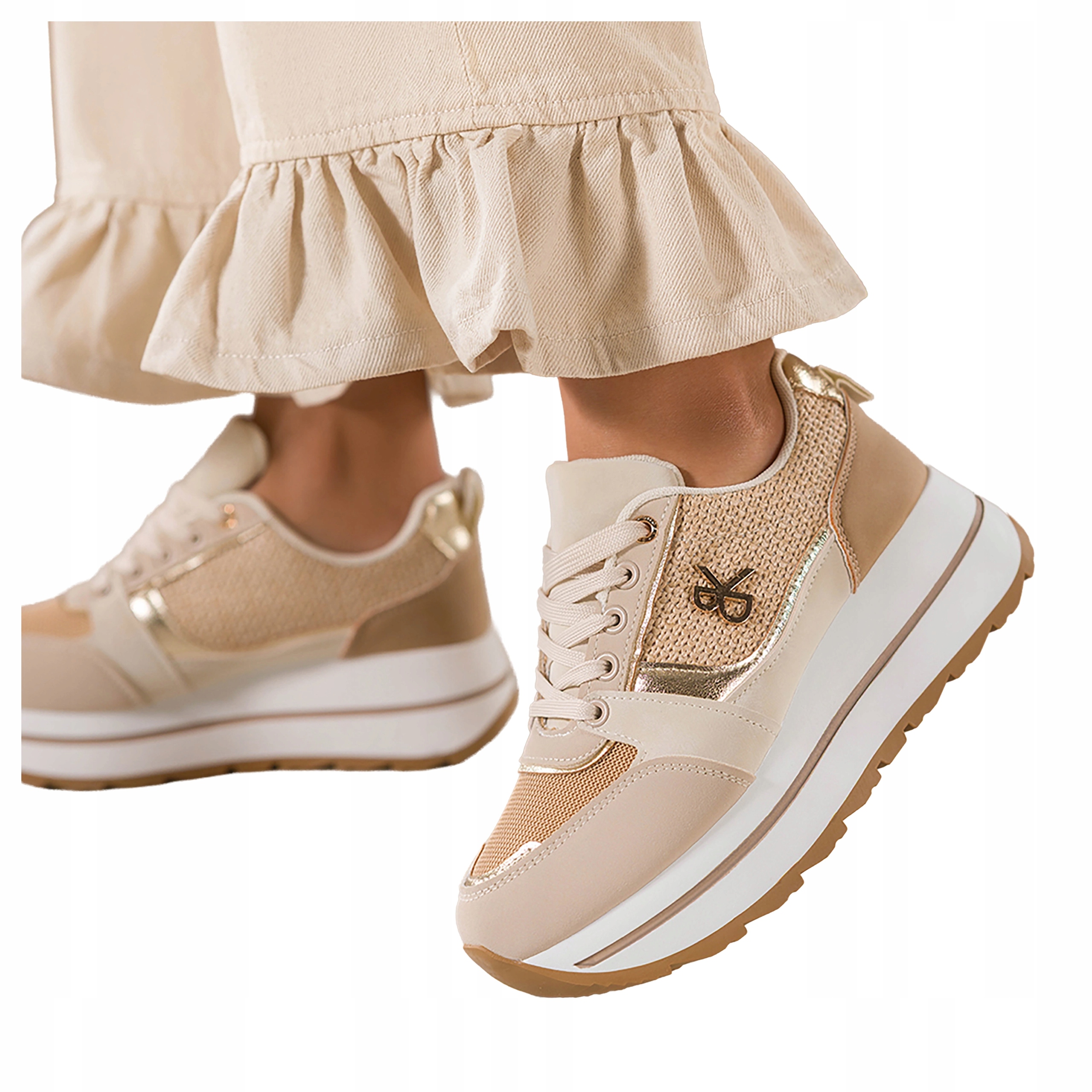 Béžové Tenisky Dámské Drážkované Platforma Šněrovací Sportovní ozdoba vel 37