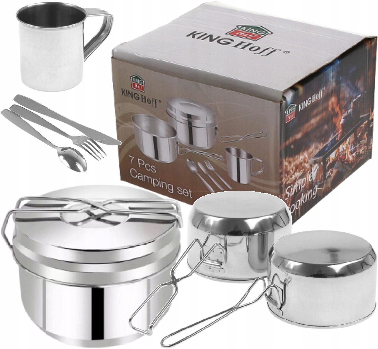 MENAŻKA TURYSTYCZNA HARCERSKA GARNEK RONDEL KUBEK SZTUĆCE ZESTAW STALOWY Marka Kinghoff