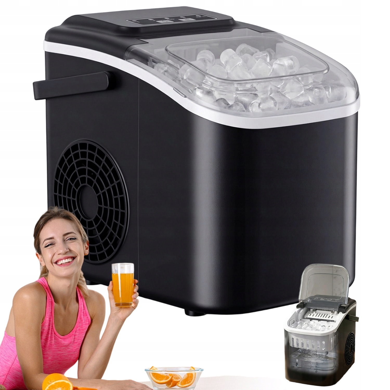 Sada Mini Samočistící Výrobník Ledu 12 KG/24 H 1.2 L, Sada Černá