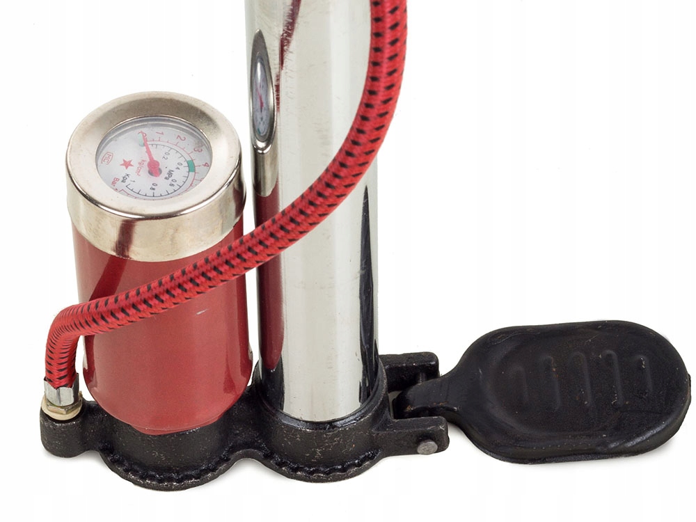 POMPKA STOJĄCA PODŁOGOWA Z MANOMETREM NOŻNA SAMOCHODOWA ROWEROWA METALOWA Kolor dominujący odcienie szarości