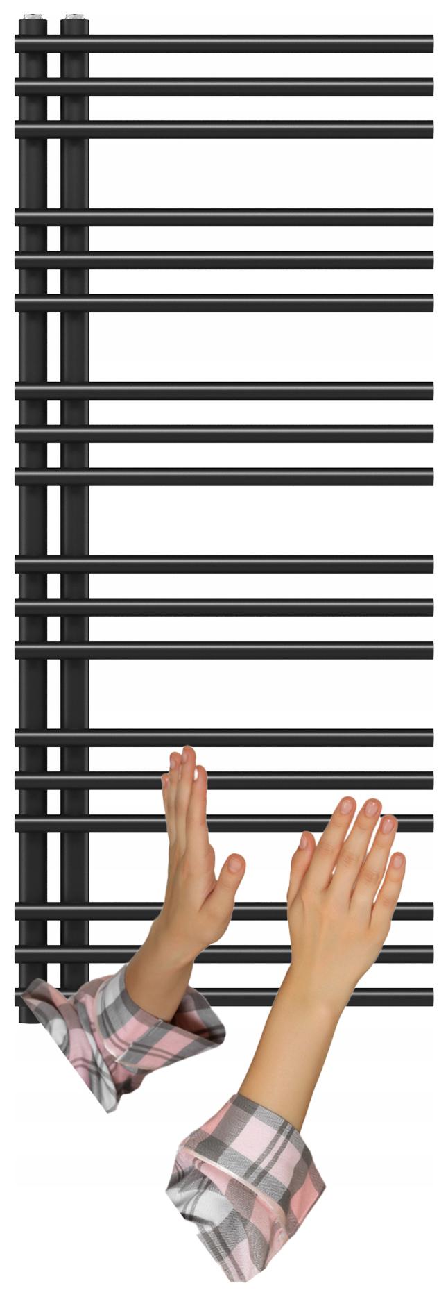 Kúpeľňový radiátor čierny rebríkový 120x50 cm, moderný radiátor Milo