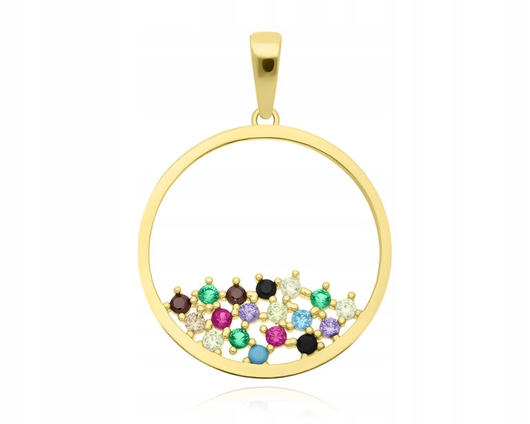 Zlatý přívěsek 585 Barevné Zirkony Dámské Kulatý Přívěsek na Řetízek