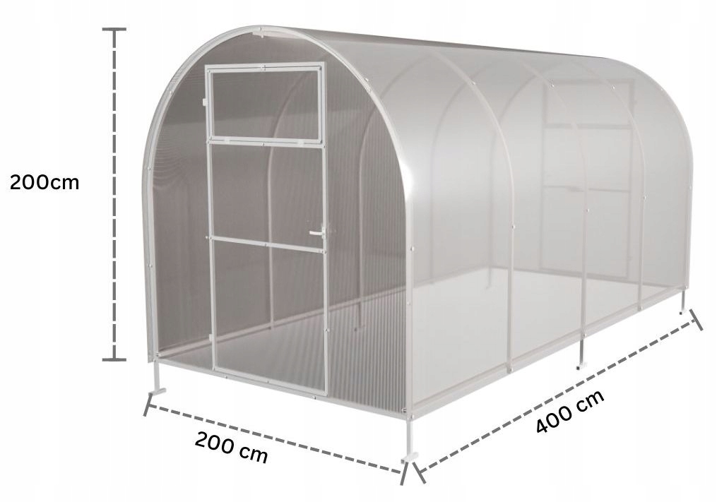 Szklarnia z poliwęglanu Tunel ogrodowy 2x4 m profile 20x20 poliwęglan 6mm Długość 4 m