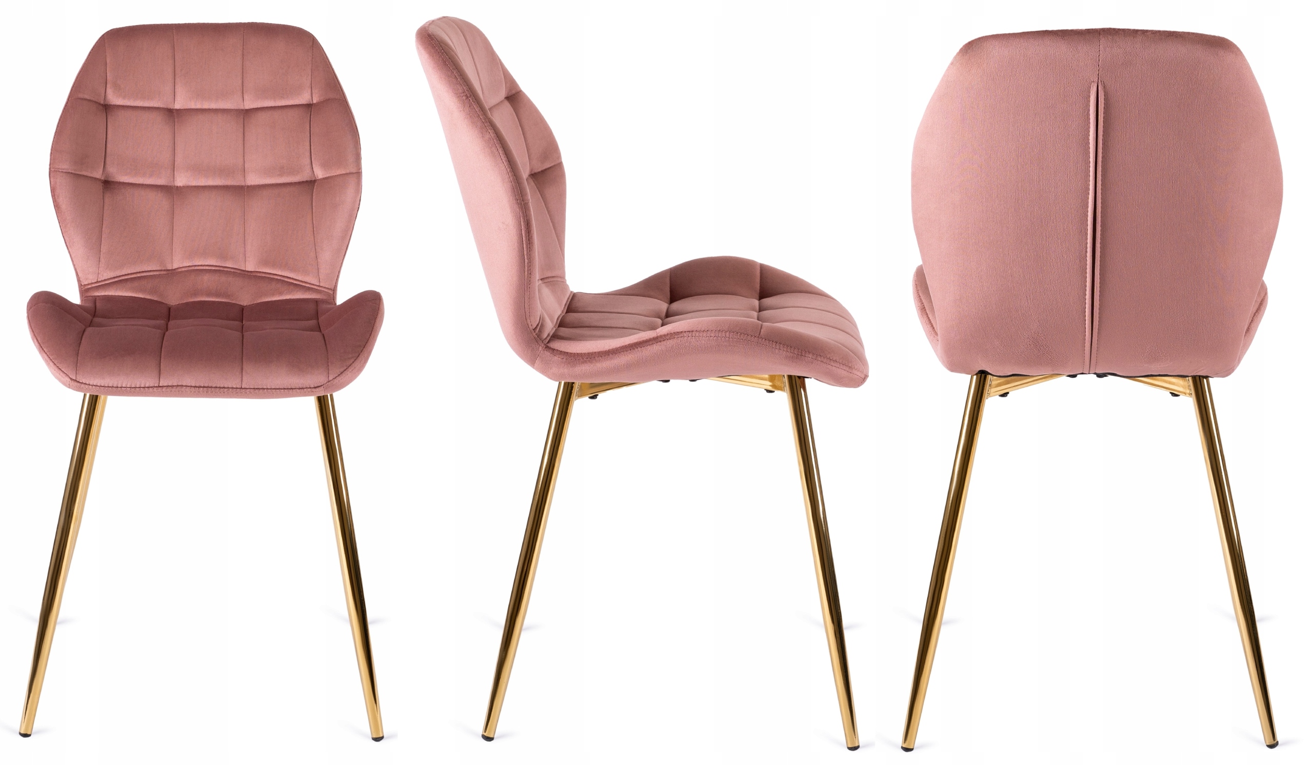 Krzesło Do Salonu Jadalni Welurowe Złote Nogi Glamour Różowe LUCKY Głębokość siedziska 40 cm