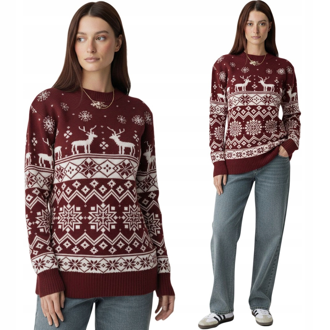 Dámský bordó svetr vánoční barva volný stylový módní vánoční M