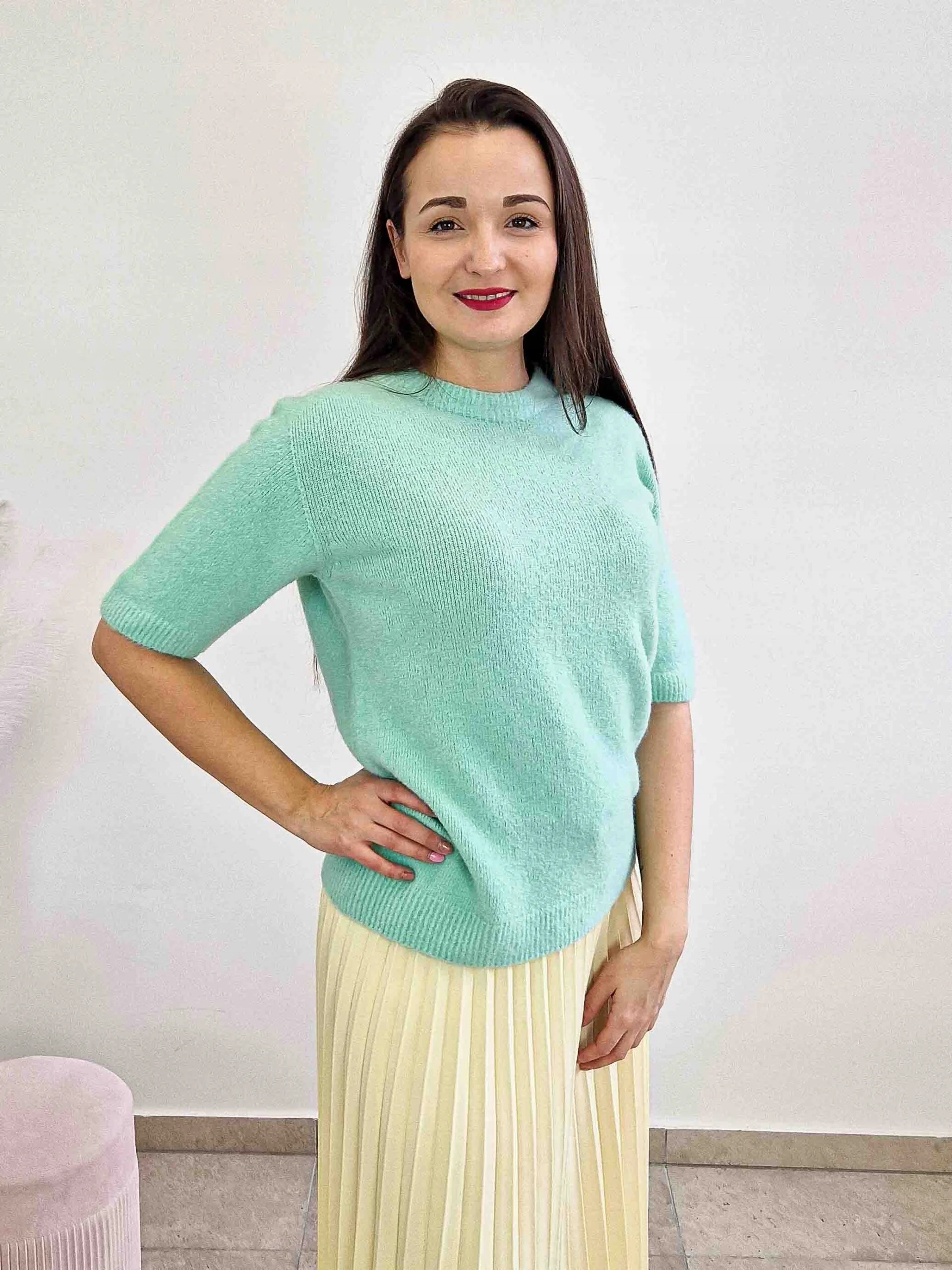 Luxusní dámský svetr s Baby Alpakou a pologolfem, mátový, Uni