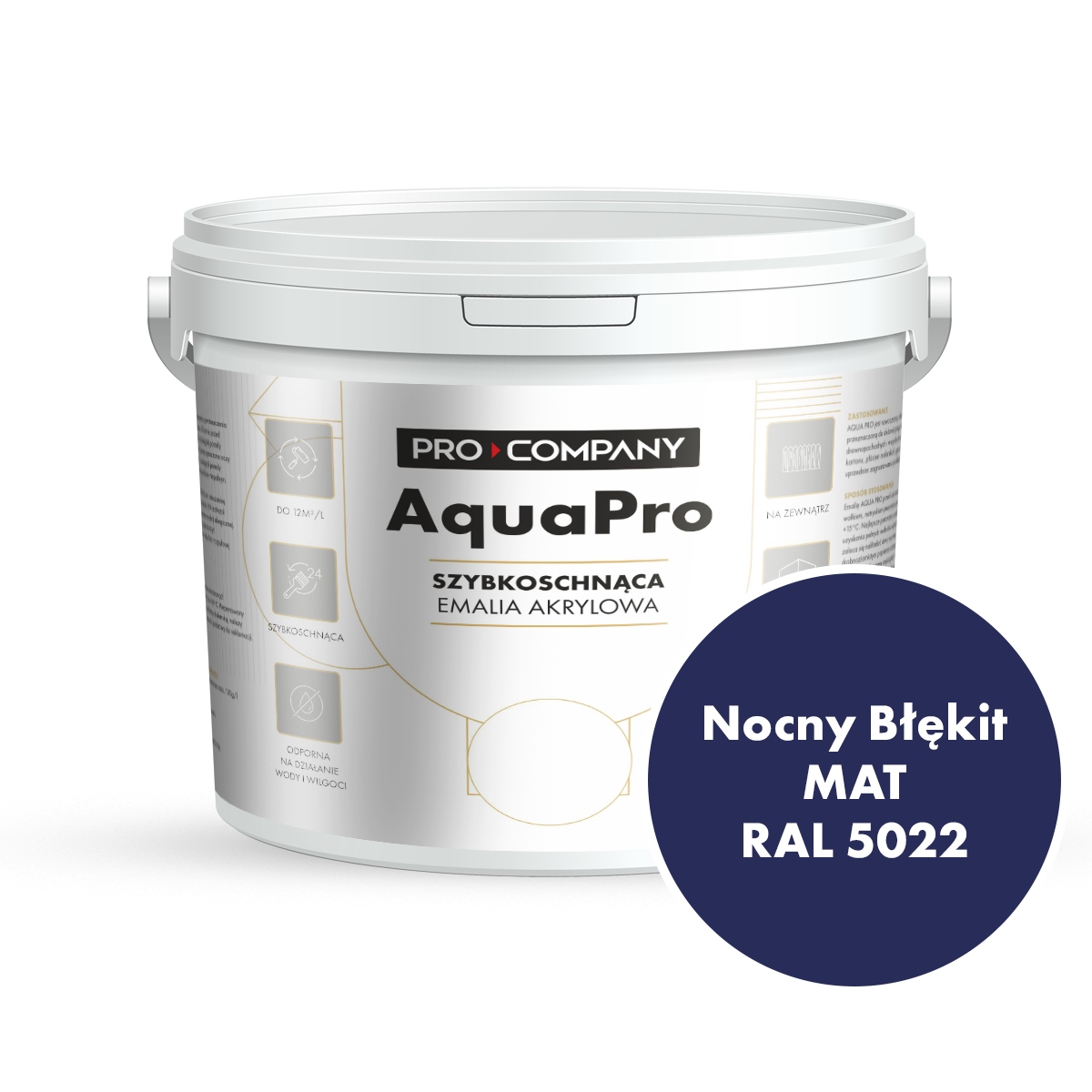 Aqua Pro Emalia Akrylowa Szybkoschnąca 9L Nocny Błękit Mat Ral 5022