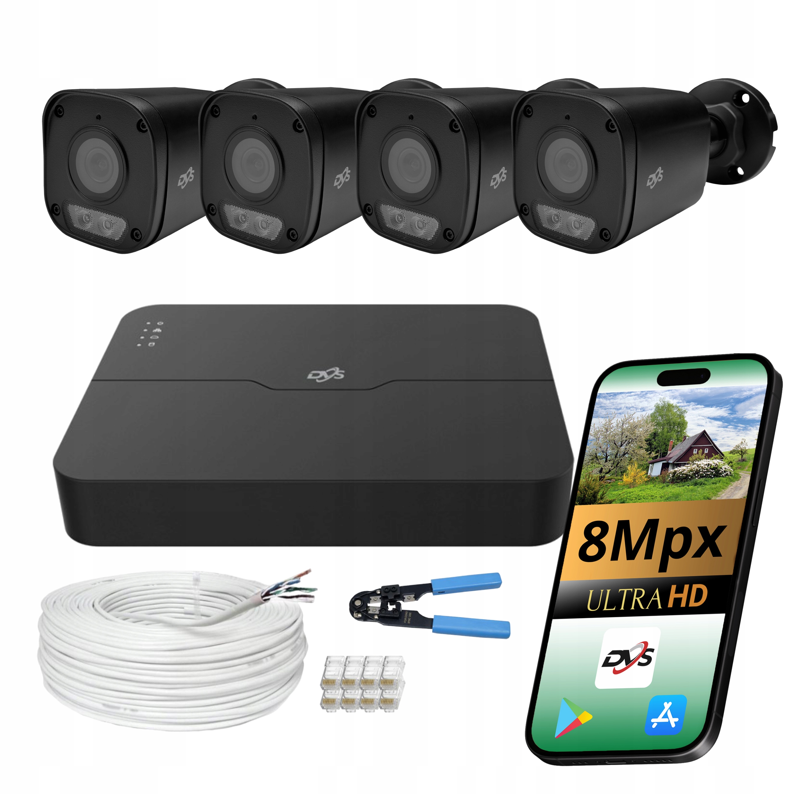 Set Kamer Monitoring 4x Ip Kamera Dvs Dualna 8MPX PoE Lightline Černá