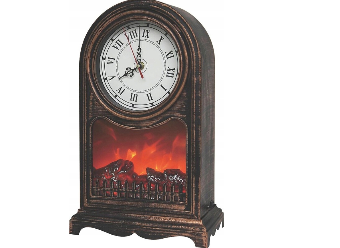 Dekorativní Led krb Retro s hodinami na baterie, 40 cm