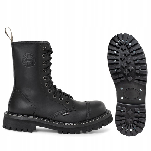 GLANY BRILU STEEL-NOSE POLSKIE 10-DZIUR WYSOKIE CZARNE SKÓRA 38