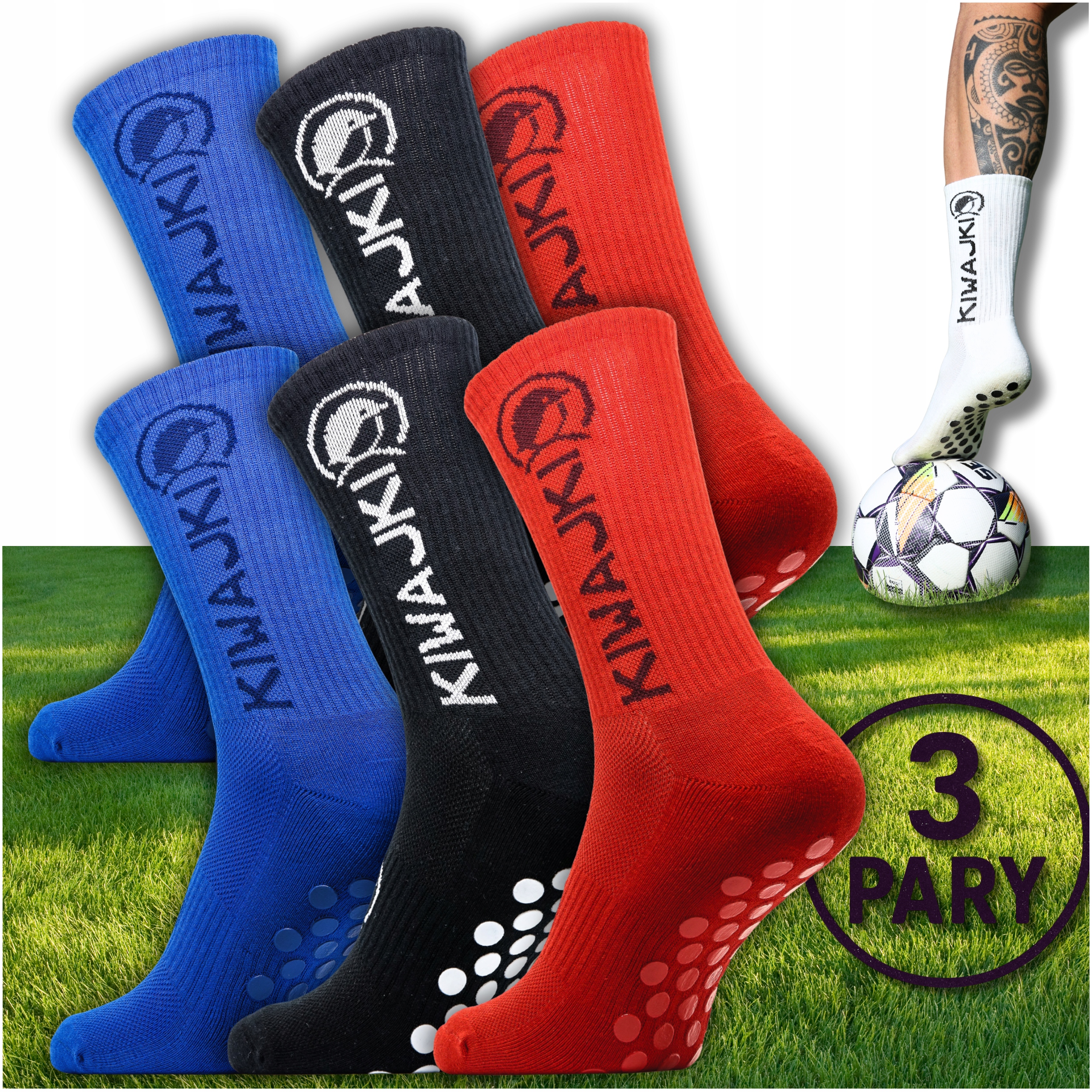 Skarpety Meczowe Antypoślizgowe Grip Pro Getry 3 Pary Zestaw 46-49 Mocne