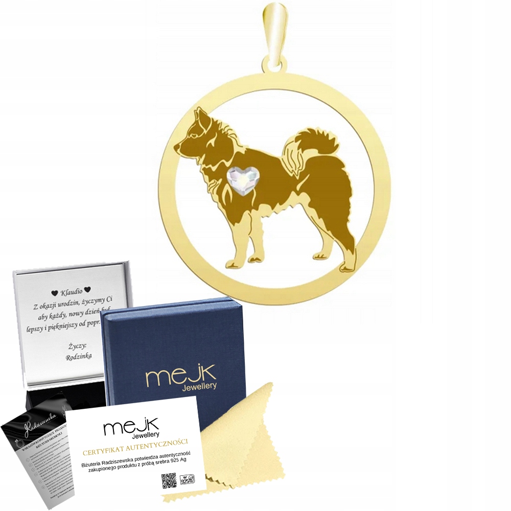 Zlatý přívěsek Karelský pes na medvědy 925 Dárek Žena Gravírování