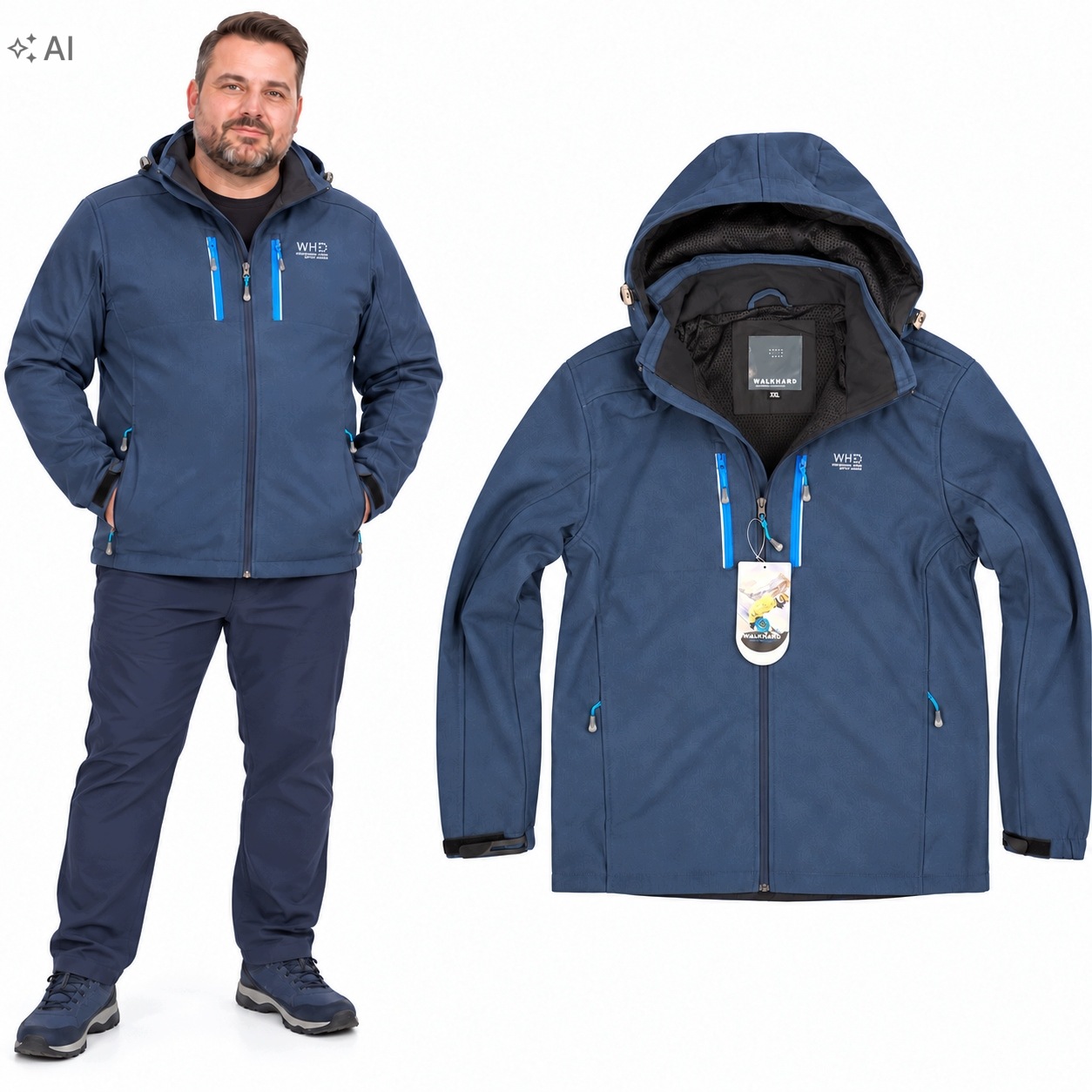 Pánská podzimní bunda Softshell jeans proti dešti s kapucí 6XL