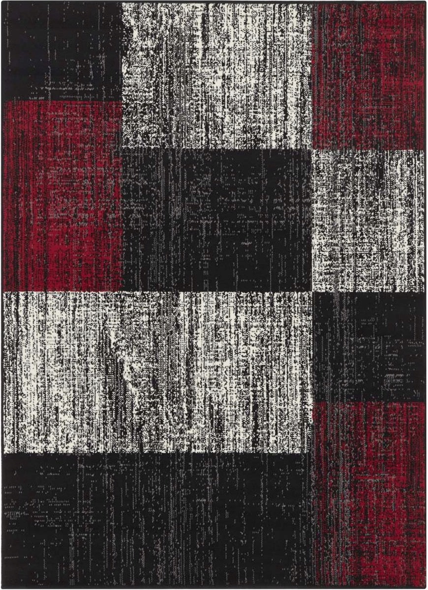 Moderný červeno-čierny koberec do obývačky s mäkkým krátkym vlasom 180x260