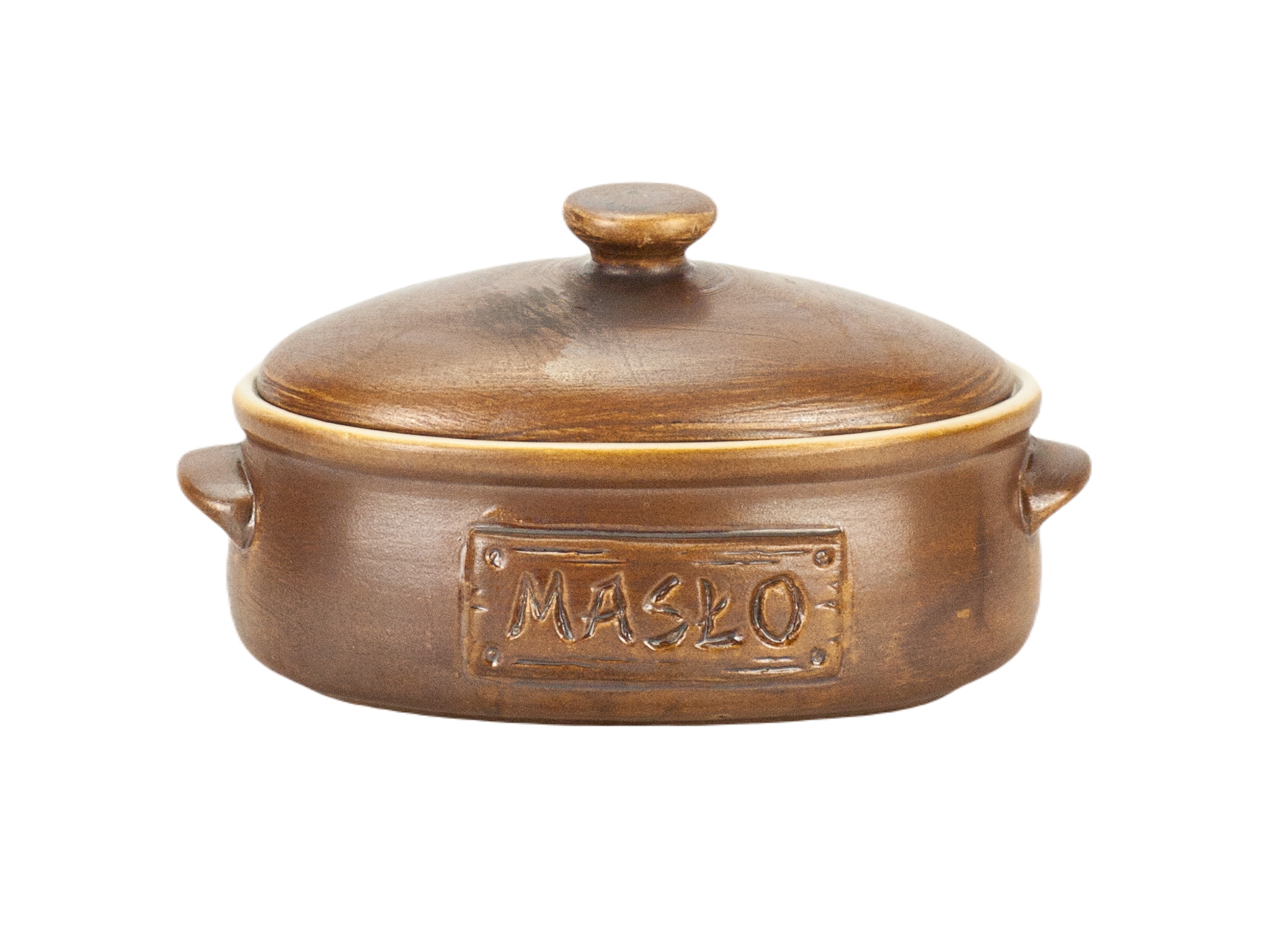 ceramiczny pojemnik na masło 0,5l-0,6l kamionka Kołda brązowy wiejski stół