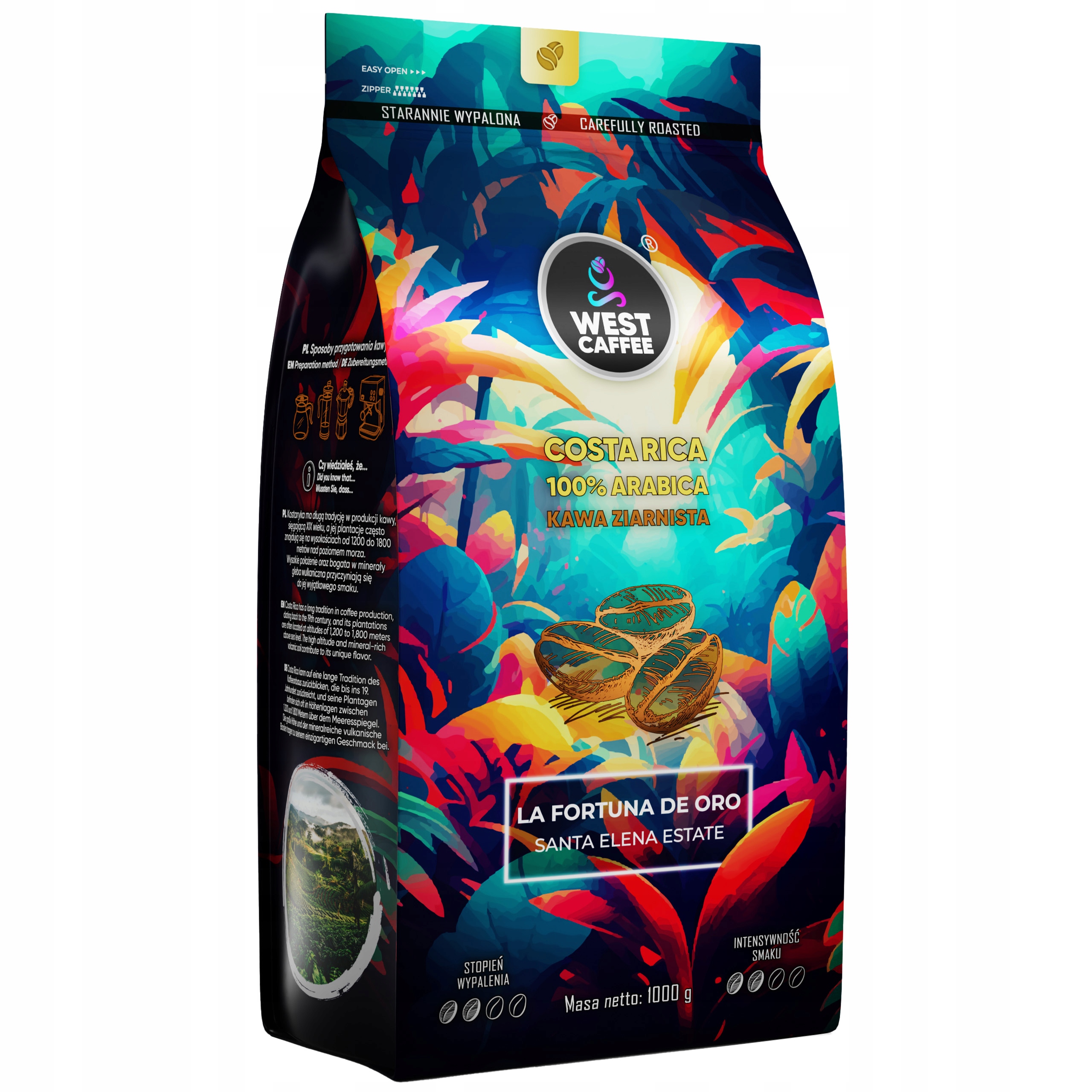 Levně Káva zrnková Kostarika 1kg Čerstvě pražená 100% Arabica La Fortuna de Oro