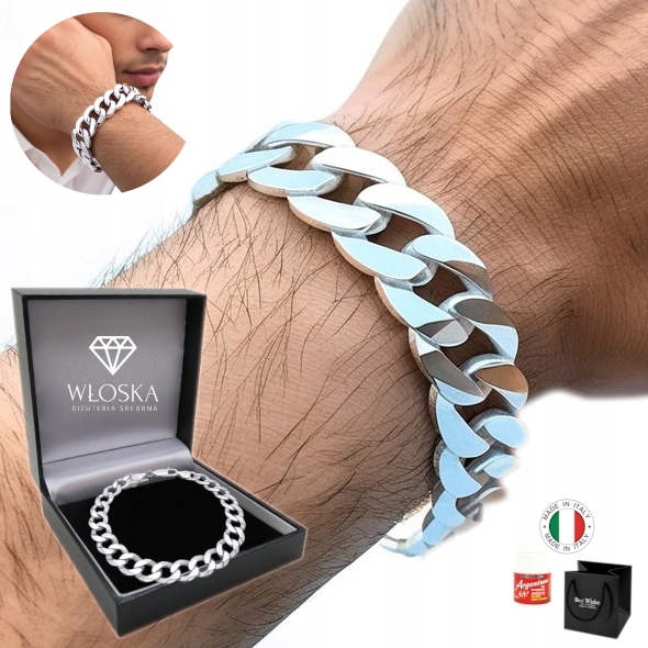 Kompletní Stříbrný náramek Pánský náramek Pancerka Stříbro 925 Tlustý 13 mm