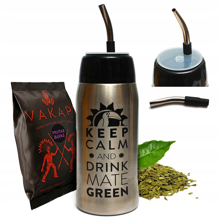 Levně Yerba maté Lahev Na Pití Termos Yerbomos Černá 580 ml, velká nádoba XL Dárek 50g