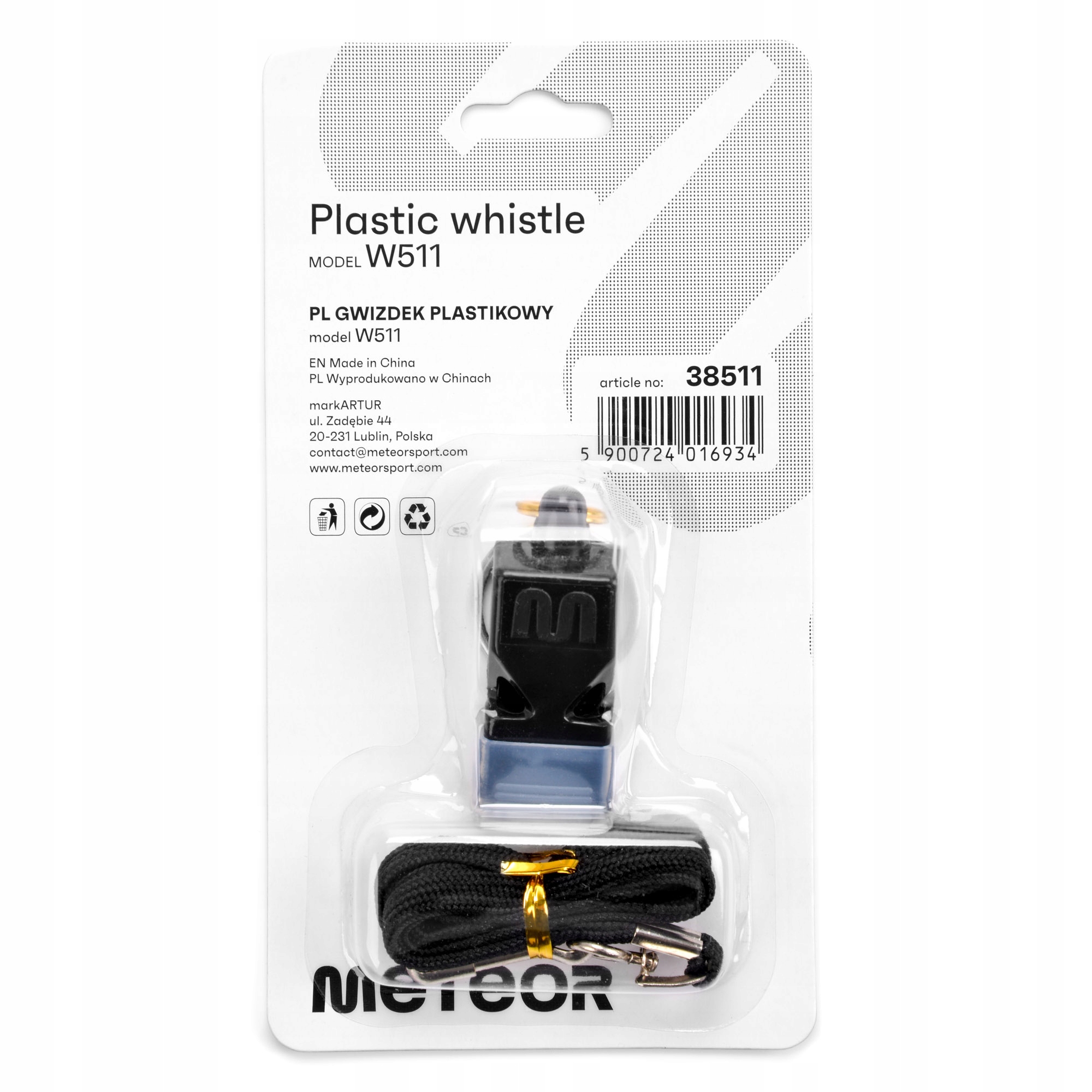 Gwizdek sędziowski ze sznurkiem bezkulkowy ustnik silikonowy Meteor Wolf Marka Meteor