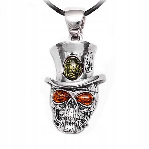 Pánský Přívěsek Lebka stříbrný Jocker s přírodním baltský jantar Stříbro