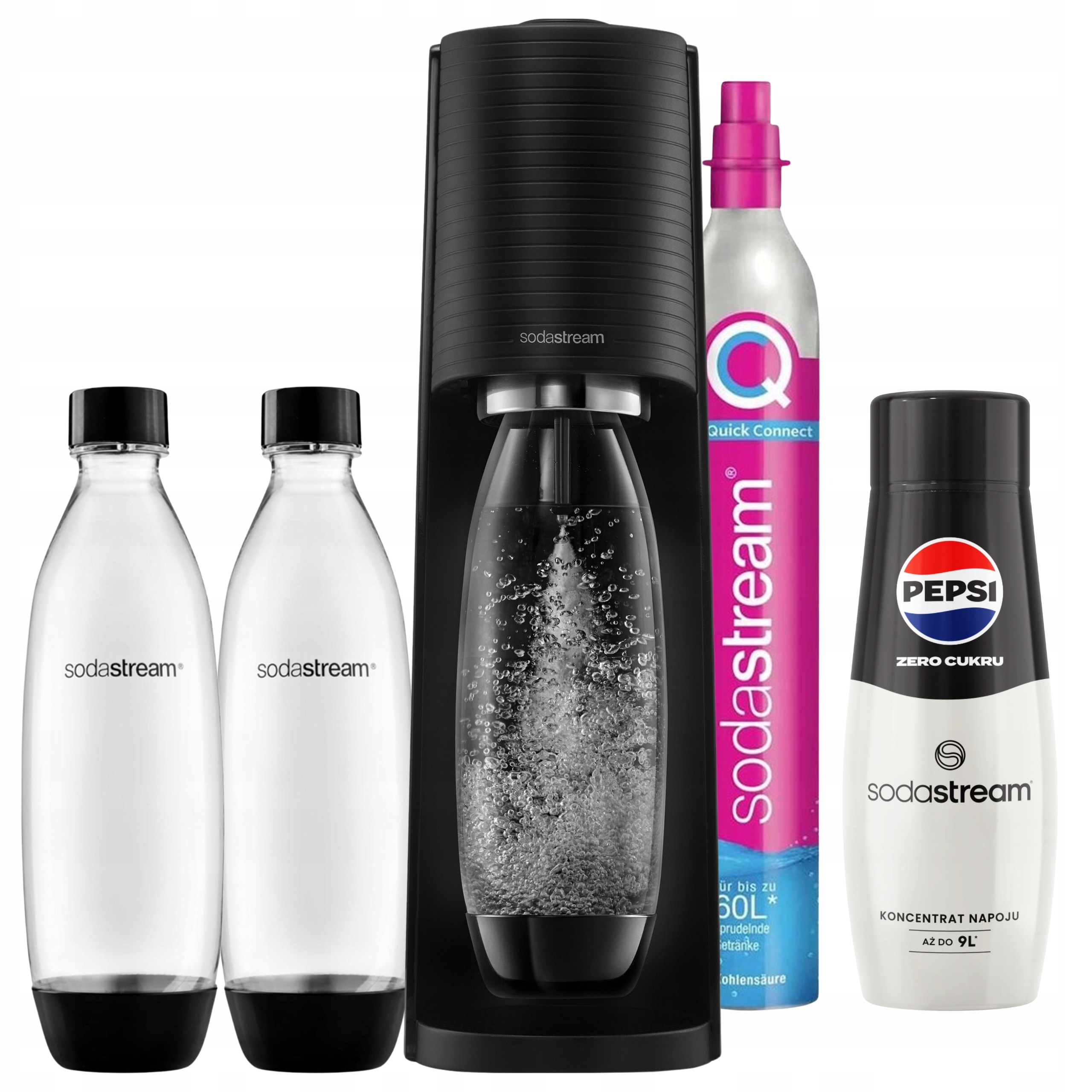 Výrobník Sody SodaStream Terra Černý pro perlivou vodu, 2 lahve Pepsi Max