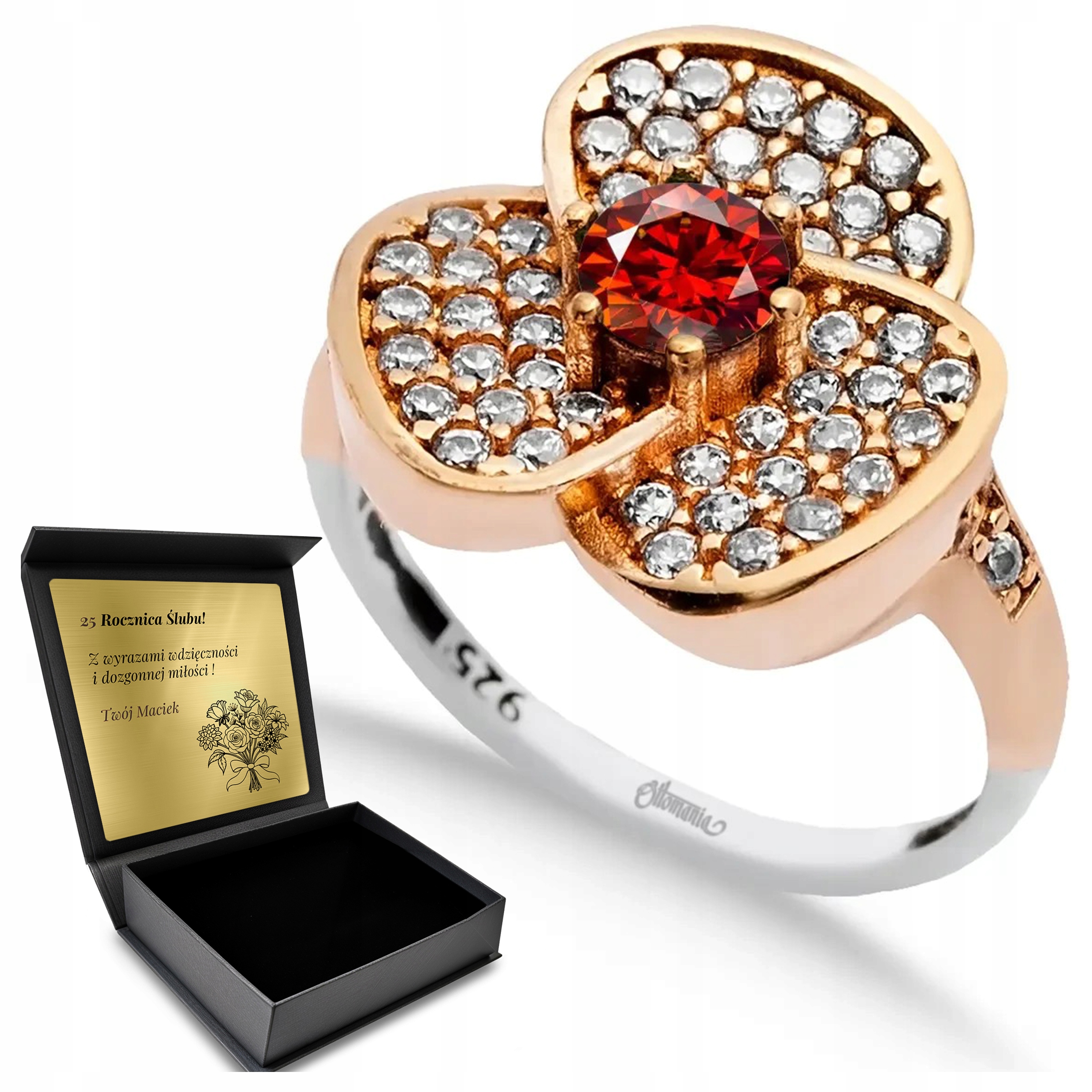 Prstýnek 925 Zirkony Granátové Jablko Šperky Pro Ženy Gravírování Bonus