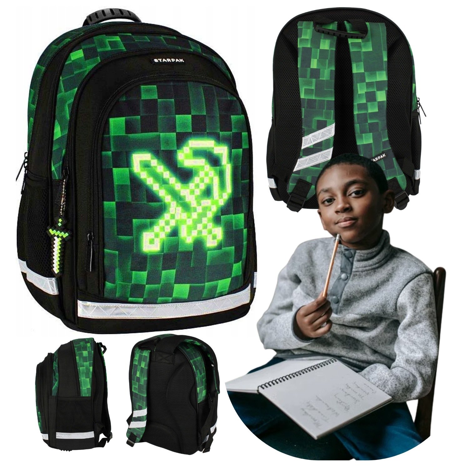 Plecak Szkolny Dla Chłopca Tornister Pixel Piksele Gra Duży Pojemny