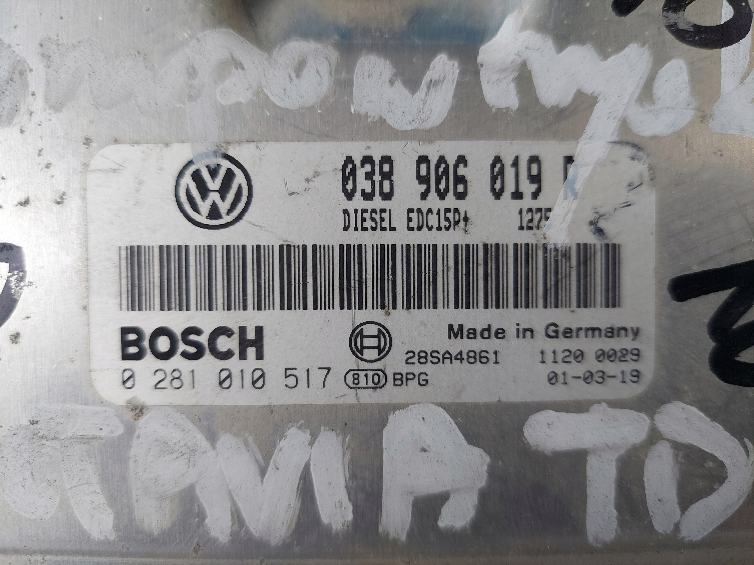 OCTAVIA 1.9 TDI 038906019R unité de commande électronique uce moteur