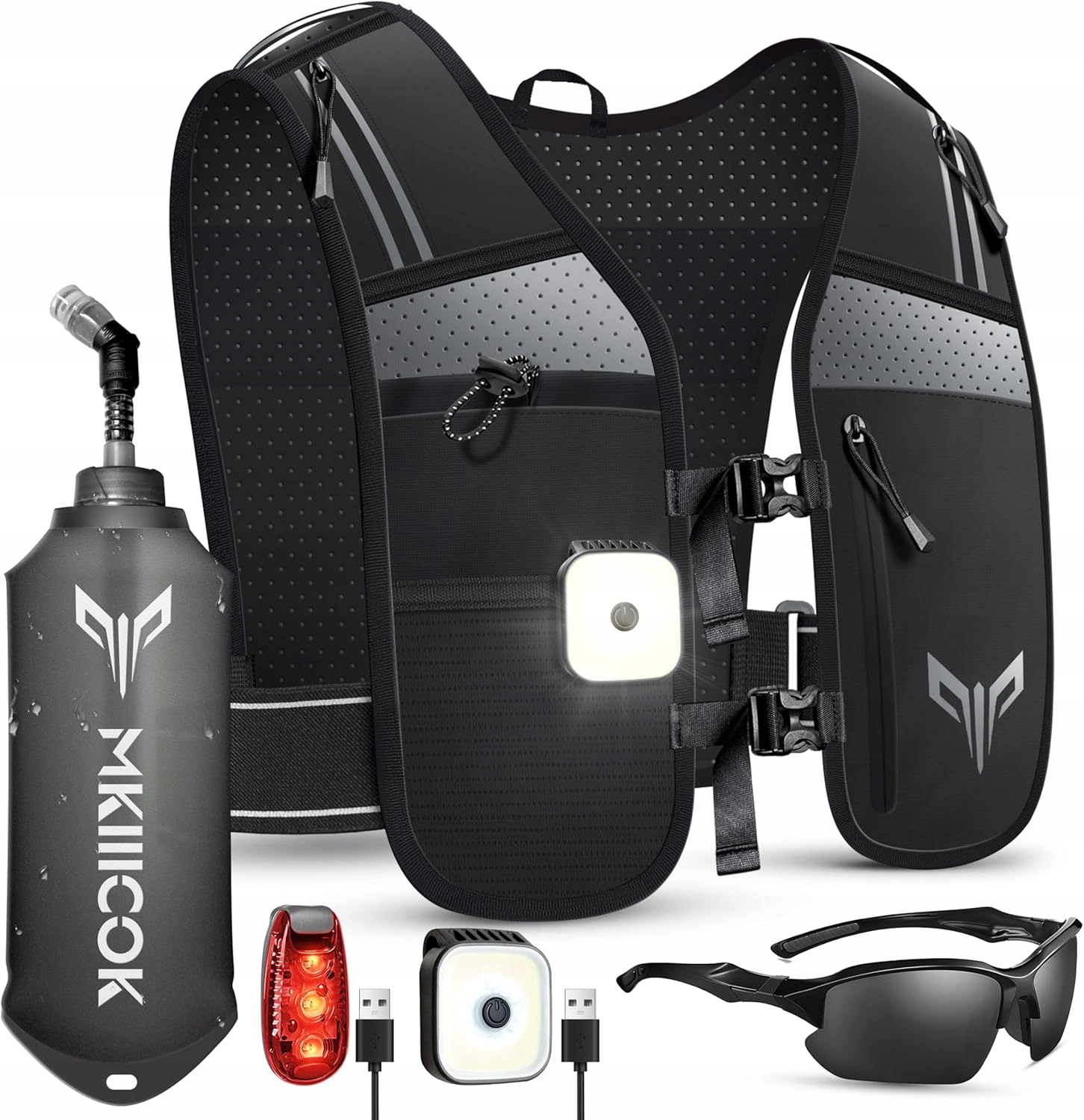 Led běžecká vesta unisex, držák na telefon, láhev 500 ml Mkiiicok