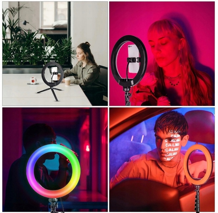 LAMPA PIERŚCIENIOWA DUŻA RGB LED ZE STATYWEM 220cm SELFIE MAKIJAŻ Premium Marka Inna