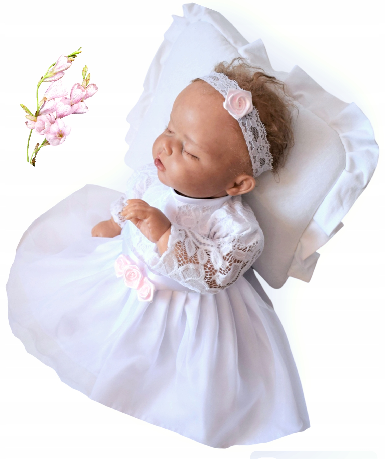 Bawełniana SUKIENKA do chrztu + OPASKA 80-86